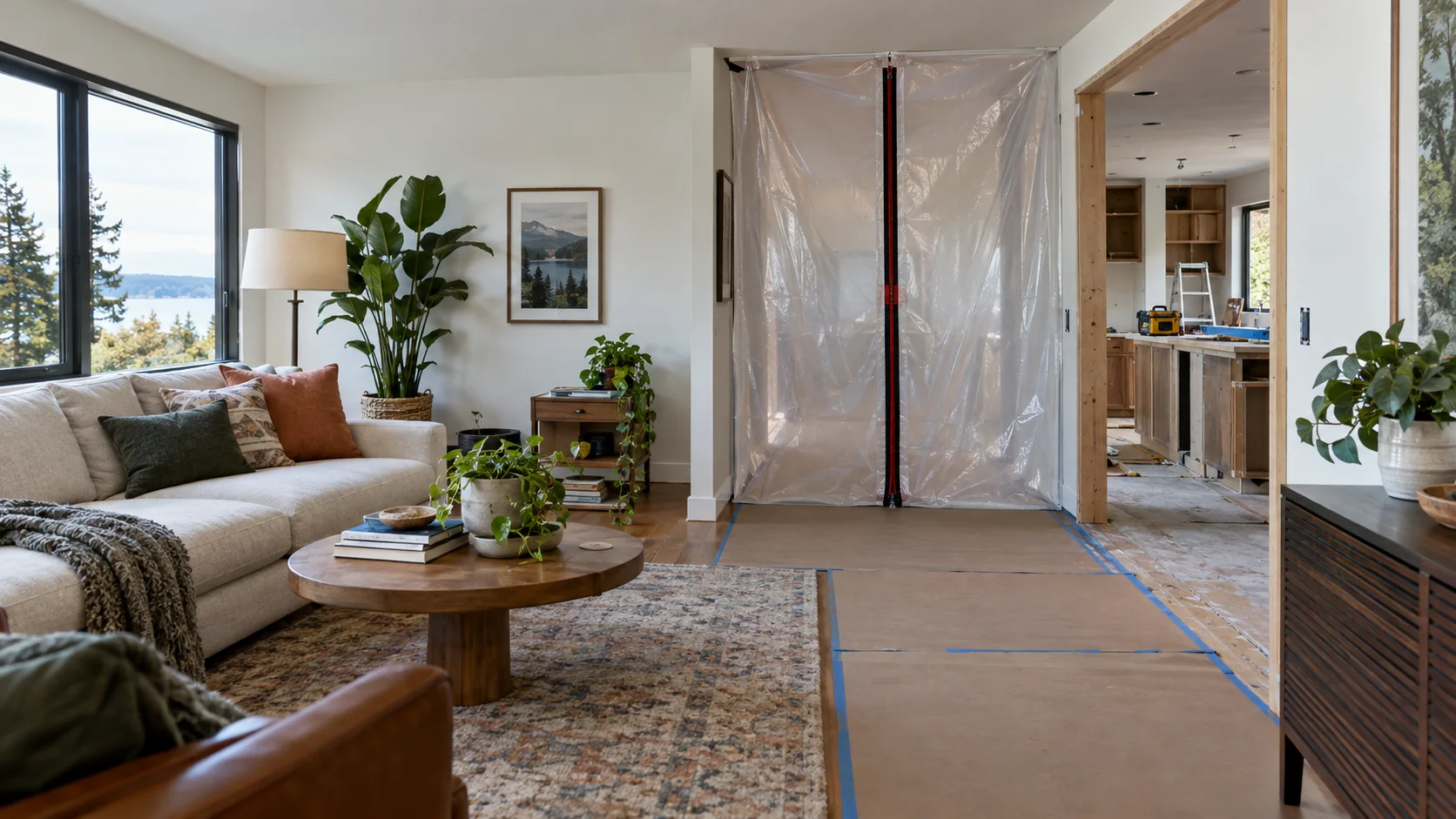 AI concept illustrating Living at Home During a Remodel · not a completed project