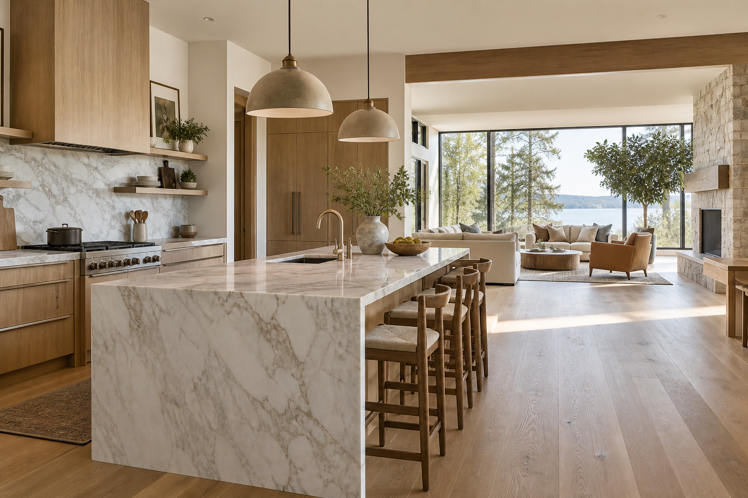 Design concept: oak kitchen and open living space with natural light